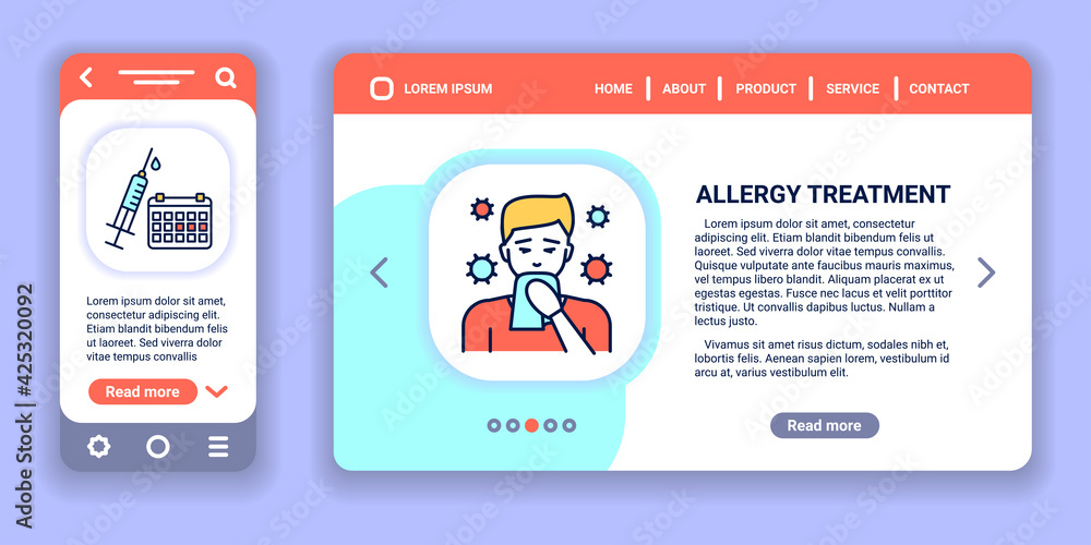 Allergy treatment web banner and mobile app kit. Dermatological, infectious disease. 