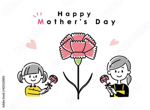 Happy Mother's day greeting card template　Vector illustration of child and mother 母の日イラスト