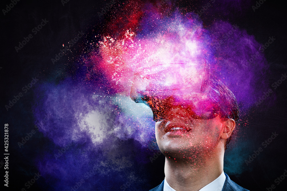 man wearing virtual reality goggles man wearing virtual reality goggles