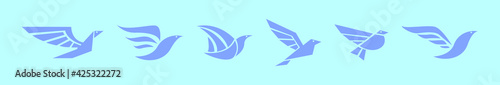 set of bird logo cartoon icon design template with various models. vector illustration isolated on blue background