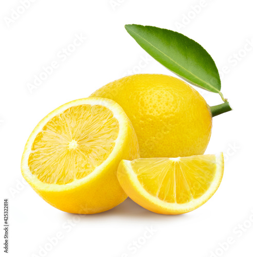 group of lemon with green leaf isolate on white background