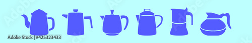 set of coffee pot cartoon icon design template with various models. vector illustration isolated on blue background