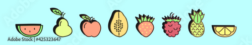 set of fruit cartoon icon design template with various models. vector illustration isolated on blue background