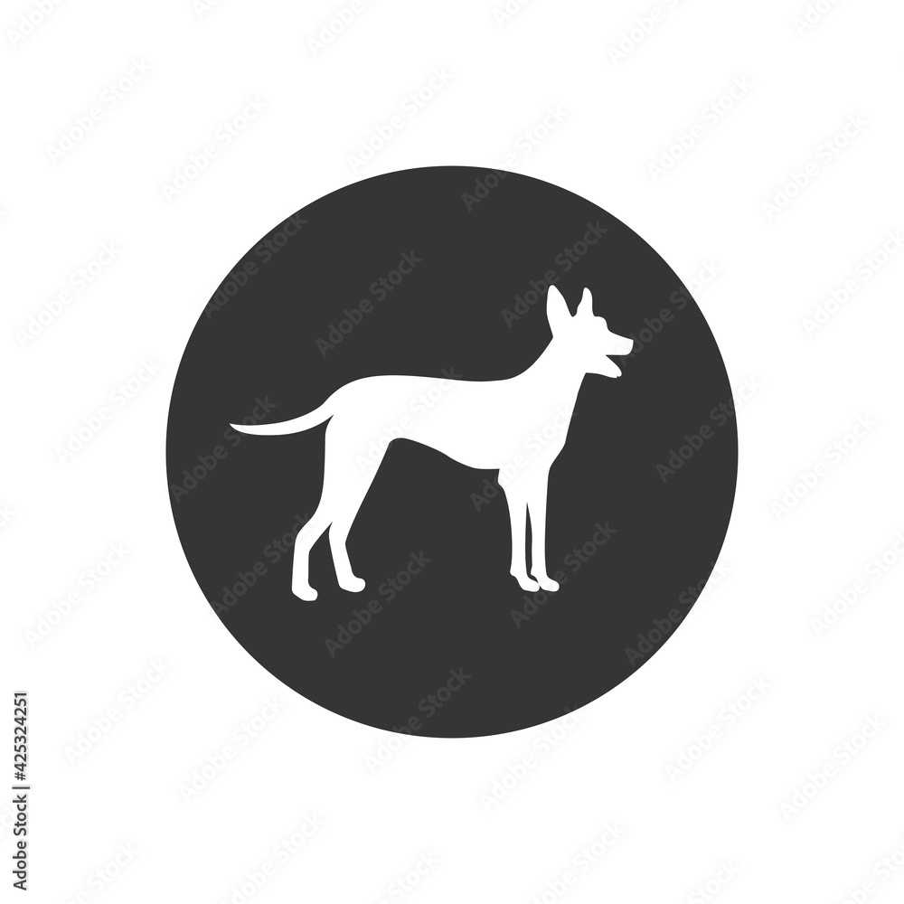 Dog white icon in flat style. Vector