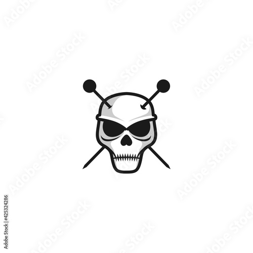 voodoo skull logo template - punk skeleton with cross needles graphic design resource