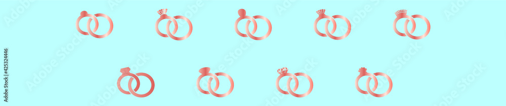 set of wedding ring cartoon icon design template with various models. vector illustration isolated on blue background