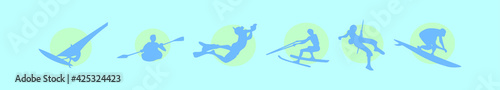 set of water sports cartoon icon design template with various models. vector illustration isolated on blue background