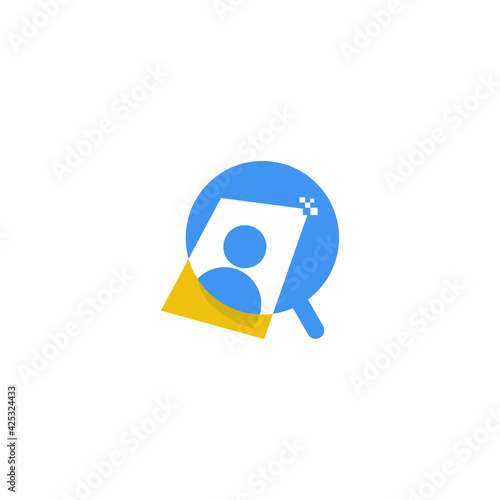 search logo with magnifying glass - magnifier with abstract image of data - overlay style design vector