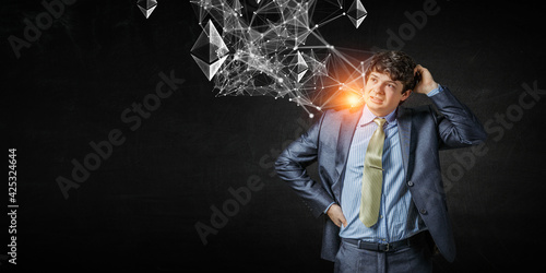 Businessman thinking, in search for idea