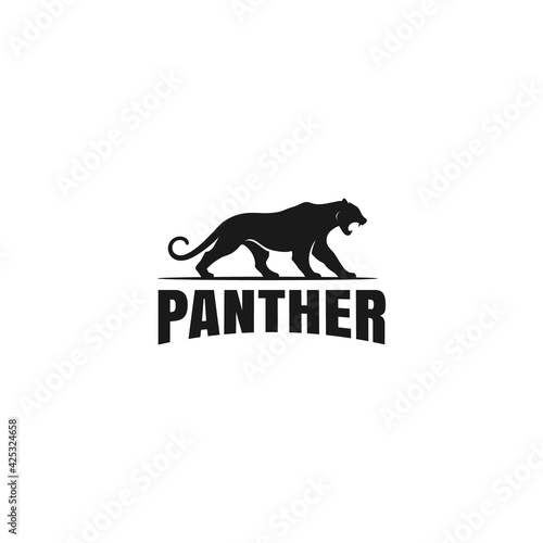 panther logo template - big cat silhouette with srtong bold typography design vector