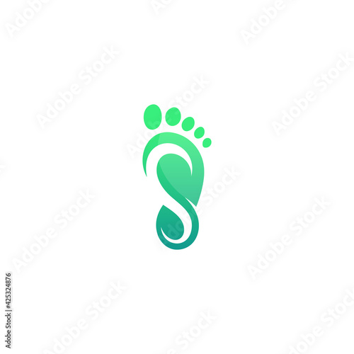 footprint with letter S and leaf design -  creative reflexology and healthy foot care logo template vector