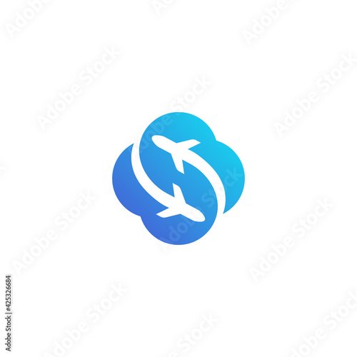 2 planes logo with cloud and letter S modern transportation design vector 