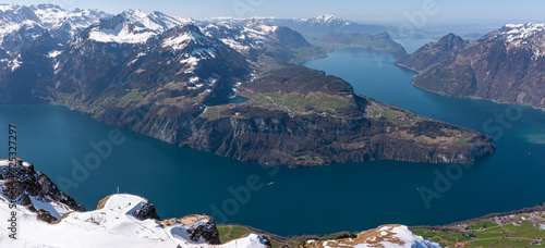 Wide aerial panorama. Switzerland, Alps. From Stoss. Lake lucerne
