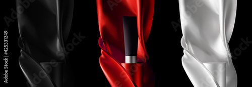 Set of dark minimal elegant podium covered with beautiful realistic silk cloth or fabric for beauty, cosmetic product presentation vector