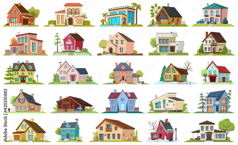 House apartment vector cartoon icon set . Vector illustration building on white background. Isolated cartoon set icon apartment of house for web design.