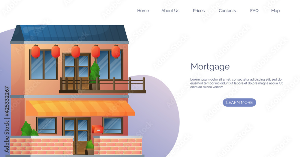 Real estate landing page concept. Concept of website for house mortgage. 