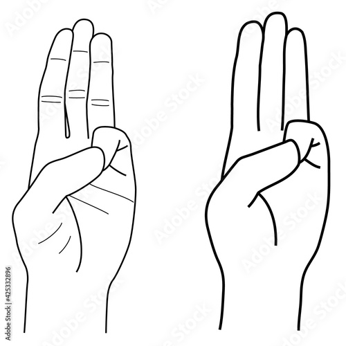 Illustration of a three-finger sign (white background, vector, cutout)