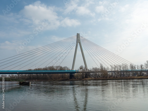 View to the bridge across the river Rhine near to Neuwied - copy space © jokuephotography