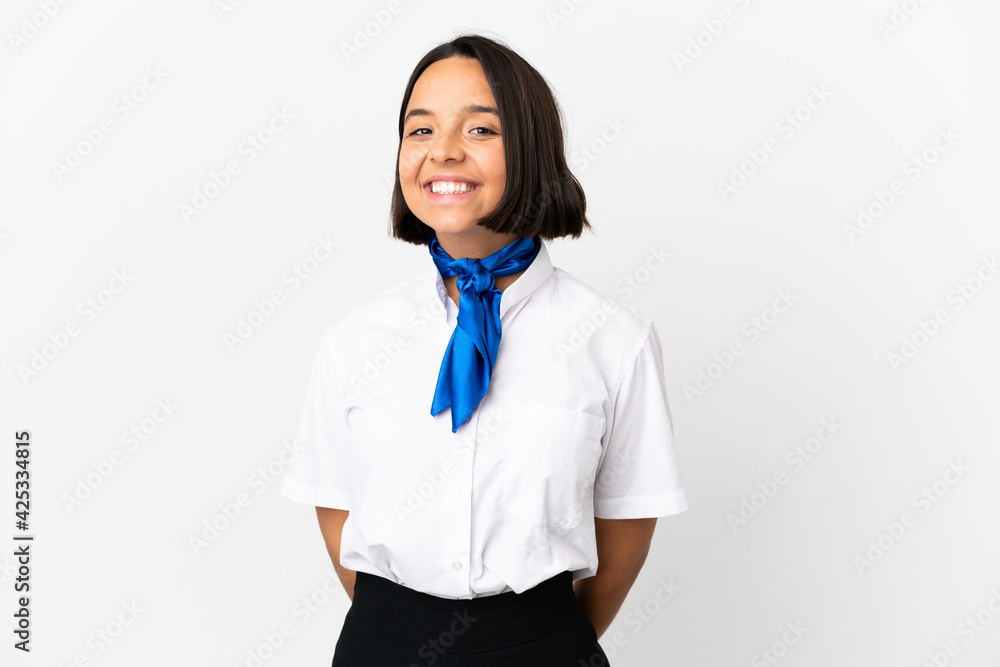 Airplane stewardess over isolated background laughing Airplane stewardess over isolated background laughing