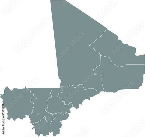 Gray vector map of the Republic of Mali with white borders of its regions