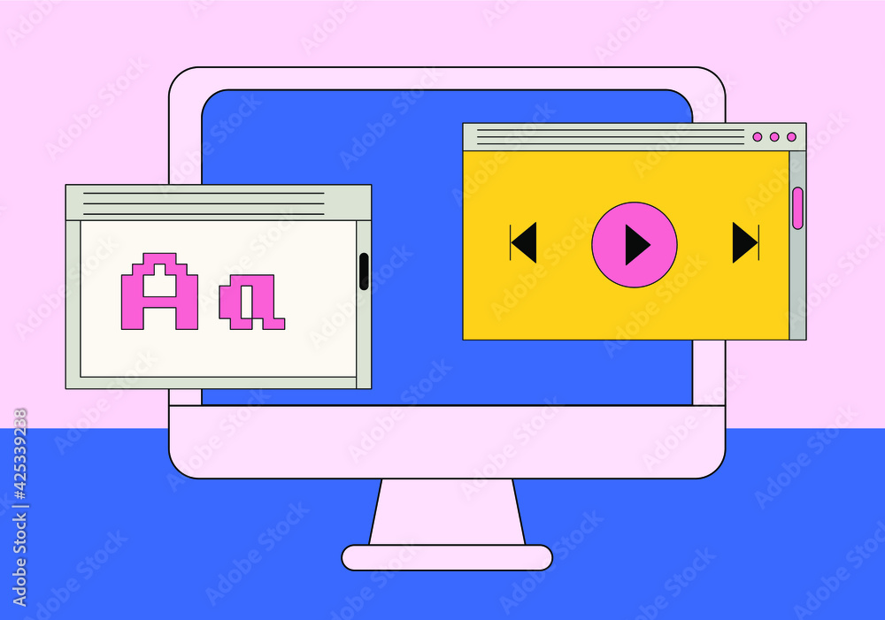 Computer screen with programs and applications. Conceptual flat vector ...