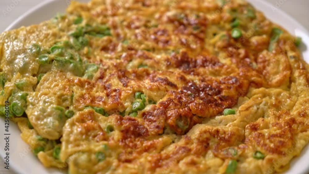 omelet with long beans or cow-pea - homemade food style omelet with long beans or cow-pea - homemade food style