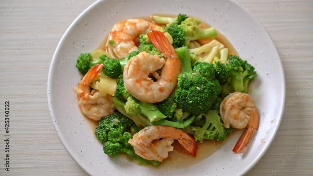 stir-fried broccoli with shrimps - homemade food style stir-fried broccoli with shrimps - homemade food style