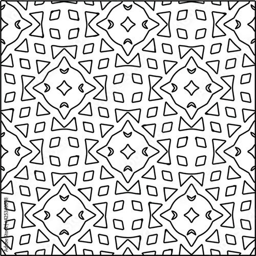  Geometric vector pattern with triangular elements. Seamless abstract ornament for wallpapers and backgrounds. Black and white colors. 