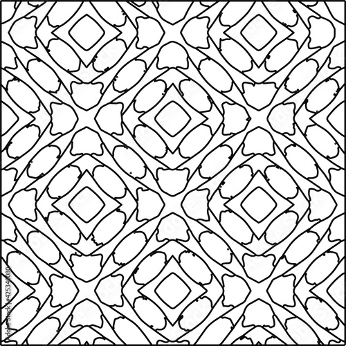  Geometric vector pattern with triangular elements. Seamless abstract ornament for wallpapers and backgrounds. Black and white colors. 