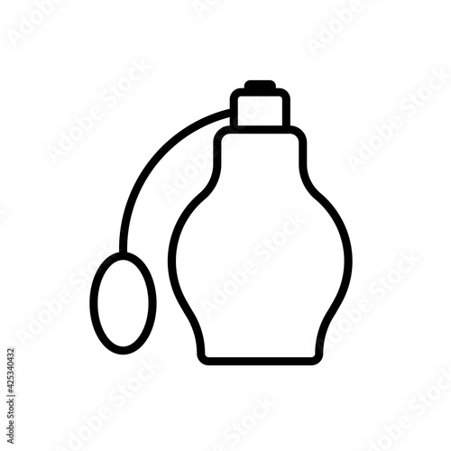 Perfume bottle thin line icon in black. Pleasant scent concept. Trendy isolated flat outline illustration for: minimalistic, simple, logo, design, app, graphic, design, web, ui, ux. Vector EPS 10. 
