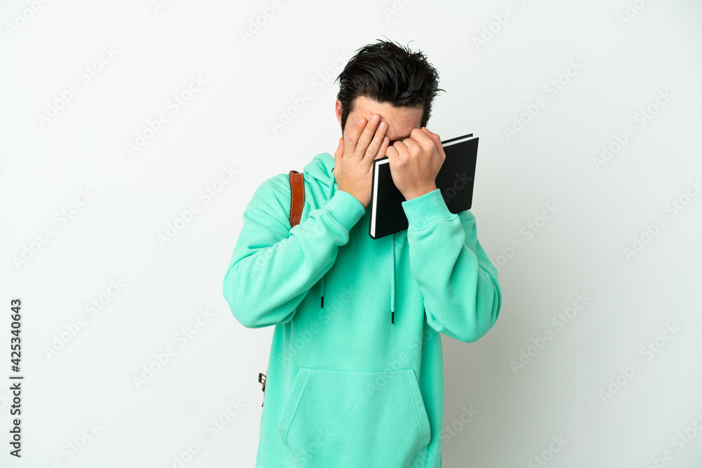 Young student man isolated on white background with tired and sick expression Young student man isolated on white background with tired and sick expression