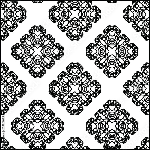  Geometric vector pattern with triangular elements. Seamless abstract ornament for wallpapers and backgrounds. Black and white colors. 