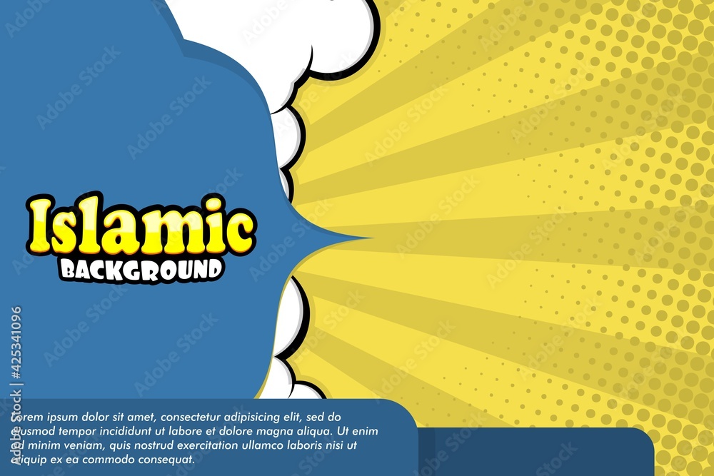 vector illustration islamic template with cartoon comic pop art style ...