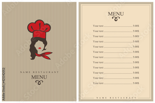 template restaurant menu design with lady chef