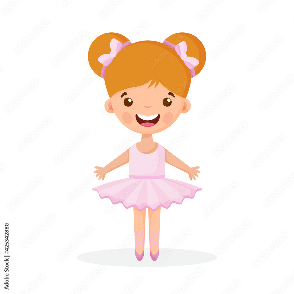 Girl Ballerina Isolated. Elegant Doll wear Pink Tutu Dress. Beautiful Kid Flat Cartoon Vector Illustration Girl Ballerina Isolated. Elegant Doll wear Pink Tutu Dress. Beautiful Kid Flat Cartoon Vector Illustration