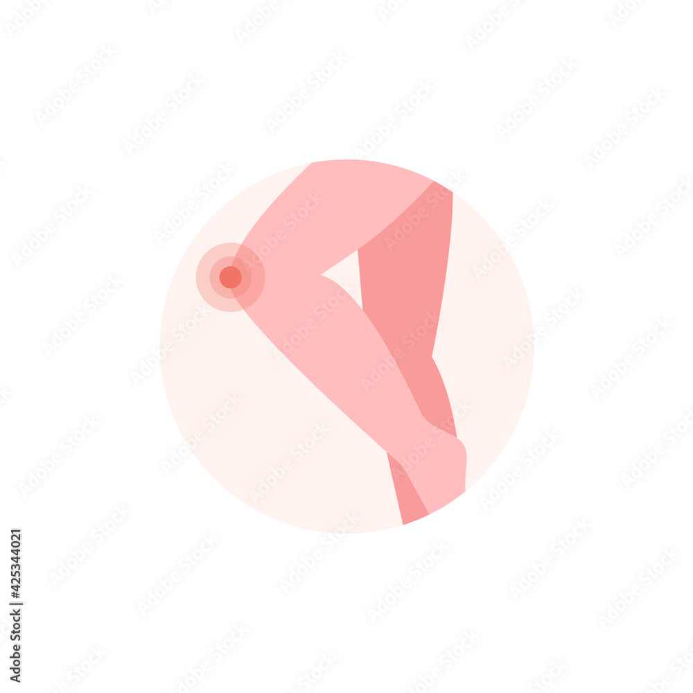 Knee pain flat icon. Rheumatoid arthritis, osteoarthritis symptom. Knee pain flat icon. Rheumatoid arthritis, osteoarthritis symptom.