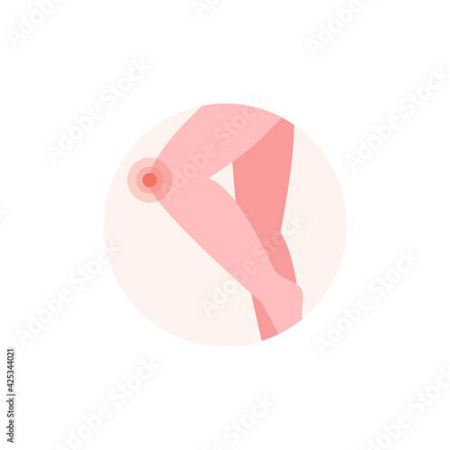 Knee pain flat icon. Rheumatoid arthritis, osteoarthritis symptom. 