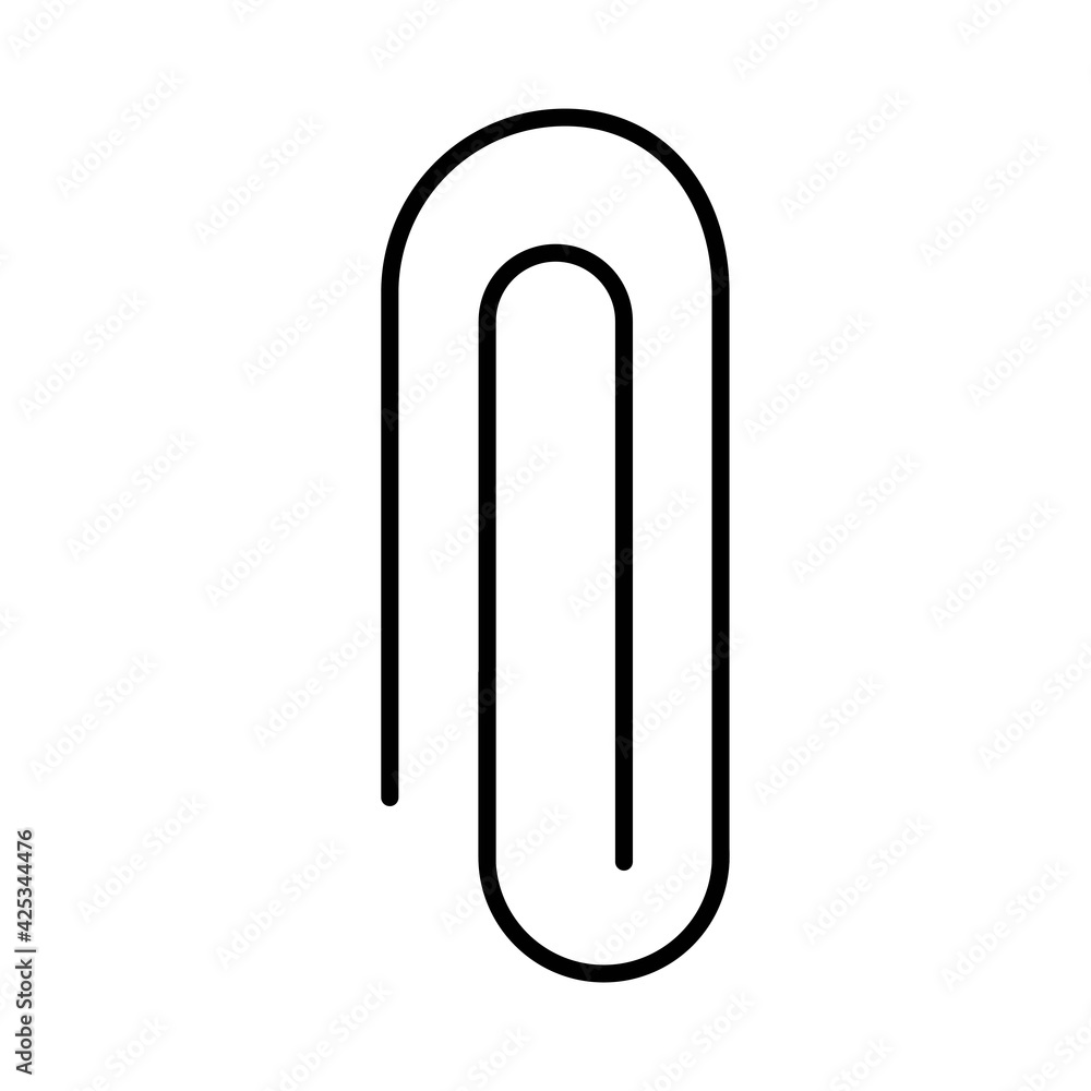 Simple paper clip thin line icon in black. Email attachment or attached file concept. Trendy isolated symbol flat outline illustration for: logo, app, graphic, design, web, ui, ux. Vector EPS 10. Simple paper clip thin line icon in black. Email attachment or attached file concept. Trendy isolated symbol flat outline illustration for: logo, app, graphic, design, web, ui, ux. Vector EPS 10.