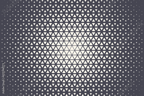 Triangular Halftone Texture Vector Geometric Technology Abstract Background. Half Tone Triangles Retro Colored Pattern. Minimal 80s Style Dynamic Tech Structure Wallpaper