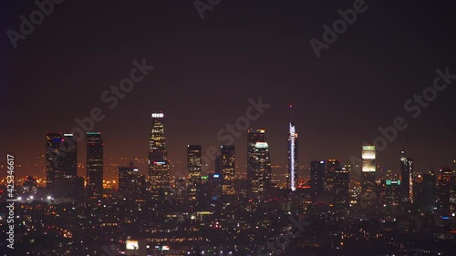 Wallpaper Mural LA: Downtown LA skyscrapers closeup silhouette at night, shot form the Hollywood Hills - Los Angeles California, USA Torontodigital.ca