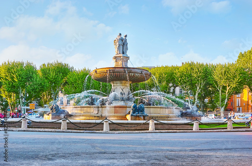 Impressive Rotonde Fountain in General de Gaulle Square, Aix-en-Provence, France