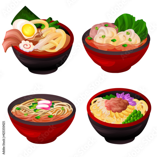 asian noodles game icon set