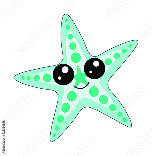 Vector illustration of a kawaii blue starfish with an emoji face. The element is isolated, can be used as a sticker, logo, icon.