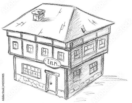 Obraz na plátne Hand pencil drawn inn. Fantasy map creator.