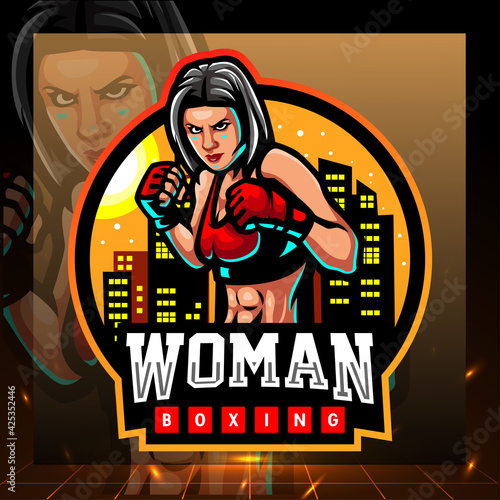 Woman boxing mascot. esport logo design