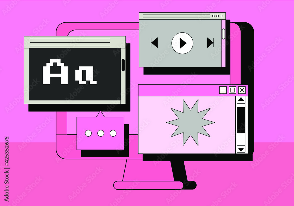 Computer screen with programs and applications. Conceptual flat vector ...