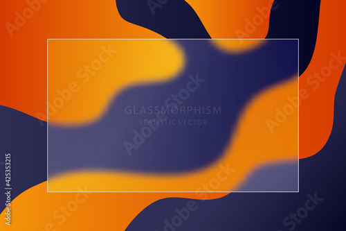 Glassmorphism effect with transparent glass plate on 
abstract color background. Frosted acrylic or matte plexiglass plates in rectangle shape. Realistic glass morphism. Vector illustration.