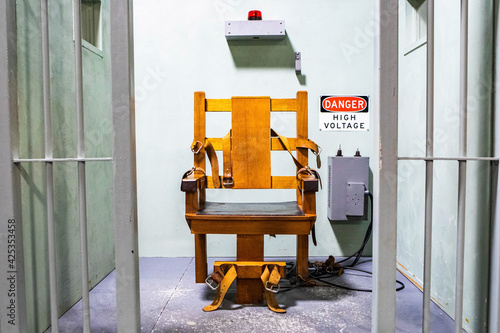 Canvastavla Wooden electric chair for death sentence in prison cell