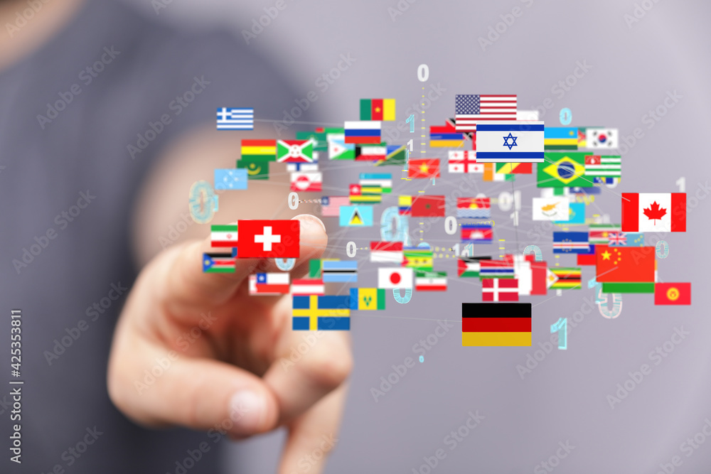 World map with all states and their flags World map with all states and their flags