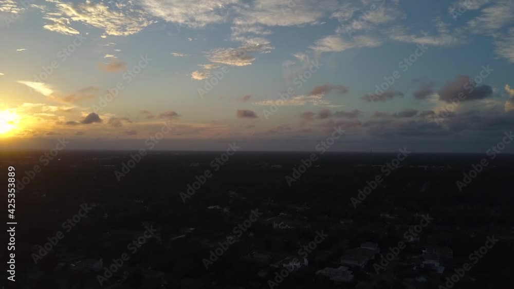 Slow relaxing sunset pan left drone video Slow relaxing sunset pan left drone video